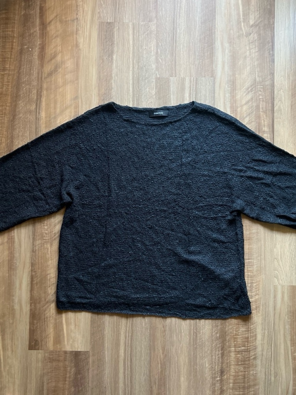 Black Relaxed Crewneck Sweater - Boxy Knit
